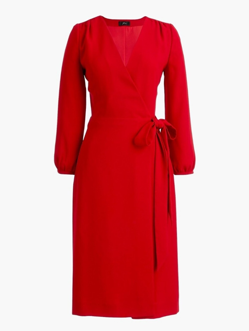 J. Crew Red Wrap Midi Dress with Tie Waist